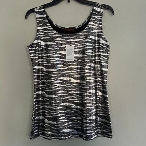 Mishca‎ Metallic Silver Black Zebra Animal Print Shimmer Tank Top Womens Medium